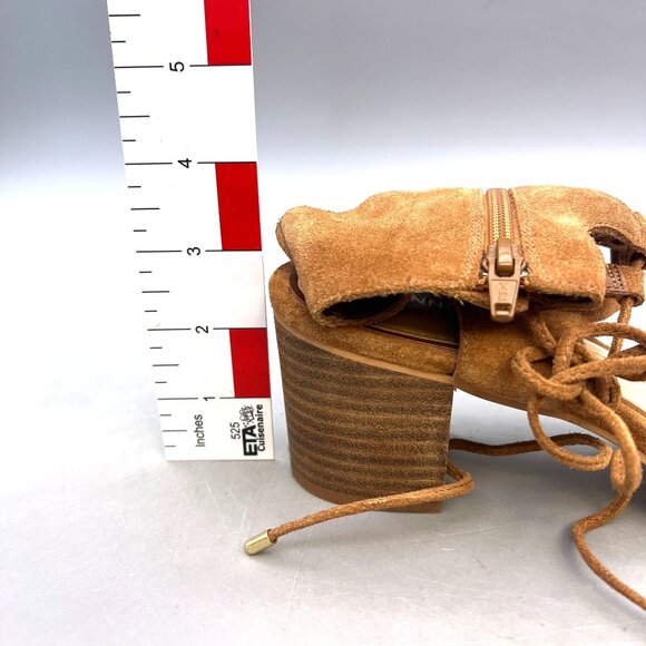 Brown Suede Open-Toe Sandals Festival Boho Concert Lace-Up Ankle Block Heel 9.5 - Picture 10 of 10